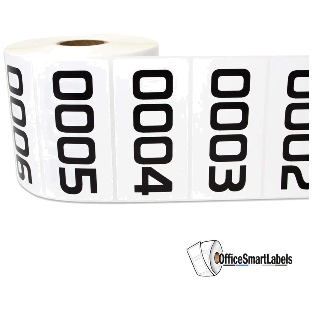 Numbered Stickers 0001-1000, Waterproof Vinyl, 3×1.5 in
