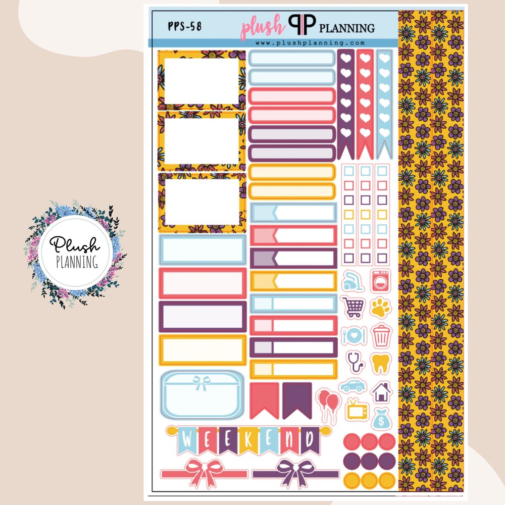 Cartoon Daisy Floral Design Planner Stickers Sampler, Floral Pattern Design,