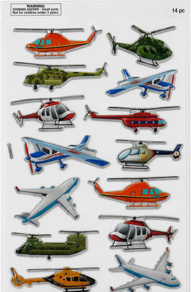 1 Sheet Puffy Planes & Helicopters Stickers Air Transportation Scrapbook Crafts
