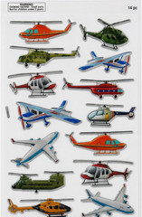 1 Sheet Puffy Planes & Helicopters Stickers Air Transportation Scrapbook Crafts