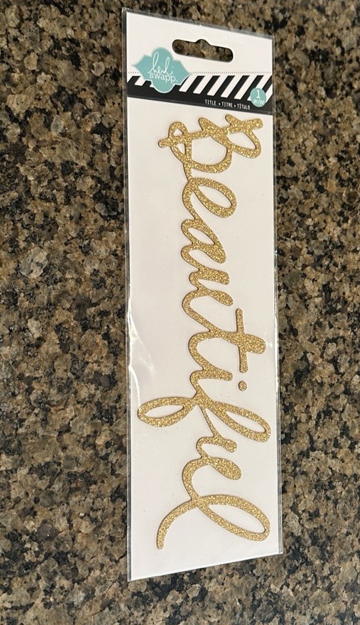 Heidi Swapp BEAUTIFUL Gold Glitter Dimensional Title Sticker 1 Piece