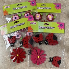 Angels Craft Felt Stickers Scrapbooking Flower Ladybug Daisy Red Black Lot Of 4
