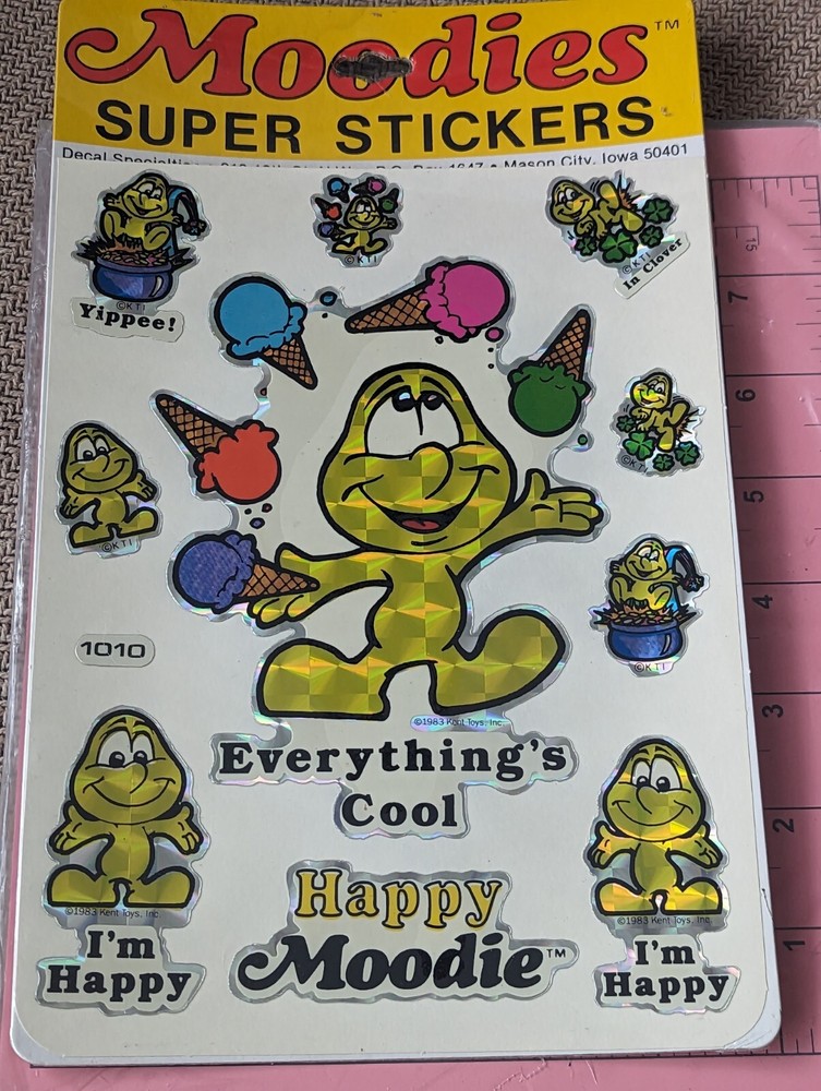 Vintage MOODIES SUPER STICKERS Happy Moodies prism Large Sheet Decal Specialties
