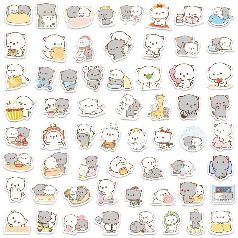 10 Cute Adorable Kawaii Gray White Cat Kitten Sticker Vinyl Decals Scrapbook