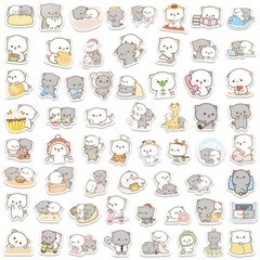 10 Cute Adorable Kawaii Gray White Cat Kitten Sticker Vinyl Decals Scrapbook