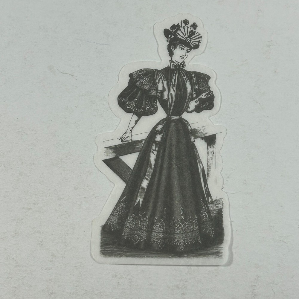 Transparent Sticker Victorian Garden Party Woman in Black Period Dress Fashion