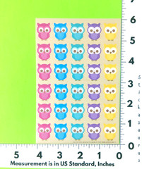 Vintage Owls Sticker Sheet Pink Blue Green Purple & Yellow