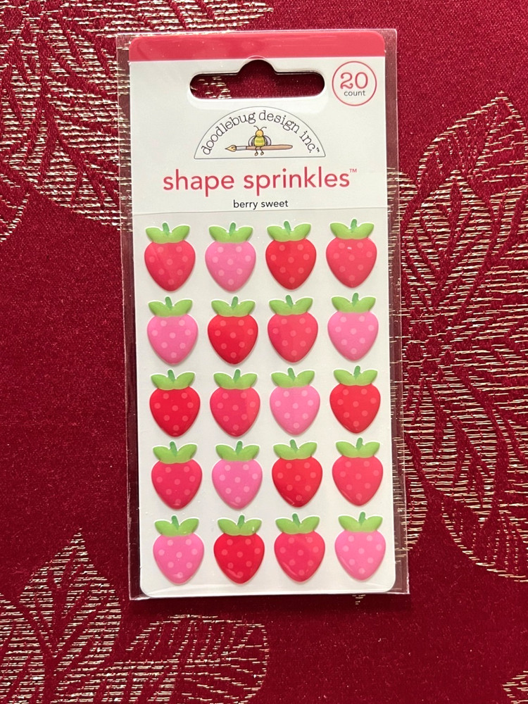 YOU CHOOSE – SHAPE SPRINKLES 3D STICKERS BY DOODLEBUG – HEARTS STRAWBERRIES