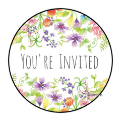 30 YOU’RE INVITED STICKERS ENVELOPE SEALS LABELS 1.5″ ROUND FLORAL WILDFLOWERS