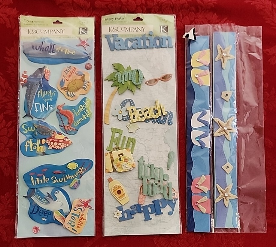 K&COMPANY Under The Sea & Happy Trails Adhesive Chipboard & 12″ Borders NEW