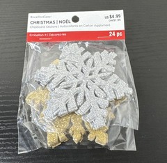 Recollections Christmas /Noël Snowflakes Chipboard Stickers 24pc Gold & Silver