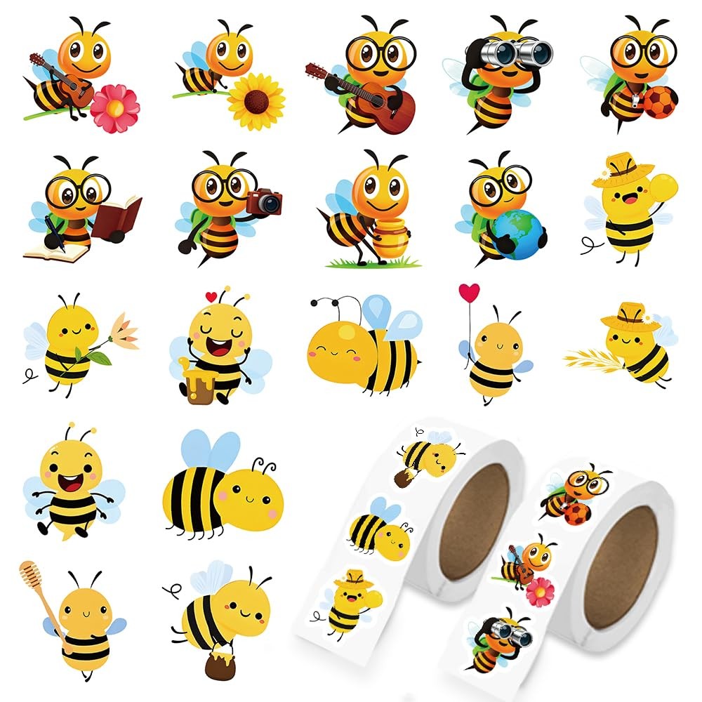 1000 Pcs Bee Stickers Bulk for Kids Boys Girls Mens.2 Roll 1 Inch Cute Animal…
