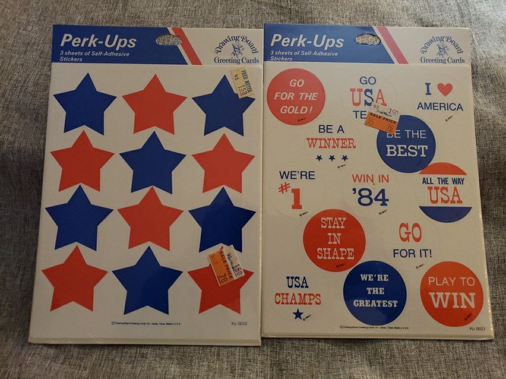 2Packs Sticker 1984 Olympics Drawing Board USA & ☆`s 3 Sheets In Each New,sealed