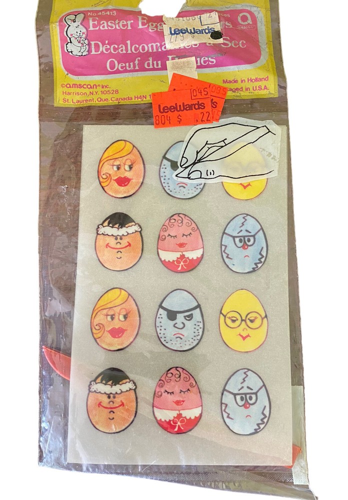 Vintage Easter Eggs Funny Faces Rub On Transfers Amscan Sealed