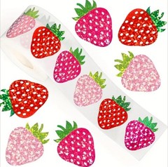 500 pcs Sticker Seals Roll Colorful Sparkly Foil Strawberry Self Adhesive NEW!!!