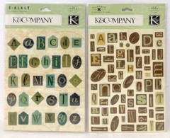 K&Company K-ology Classic K Lot Alphabet Stickers Scrapbook 99 Pcs Brown/Green