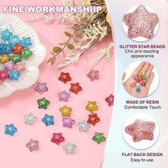 60 Pcs Flat Back Resin Charms, Glitter Star Charms Bulk, Mixed Color