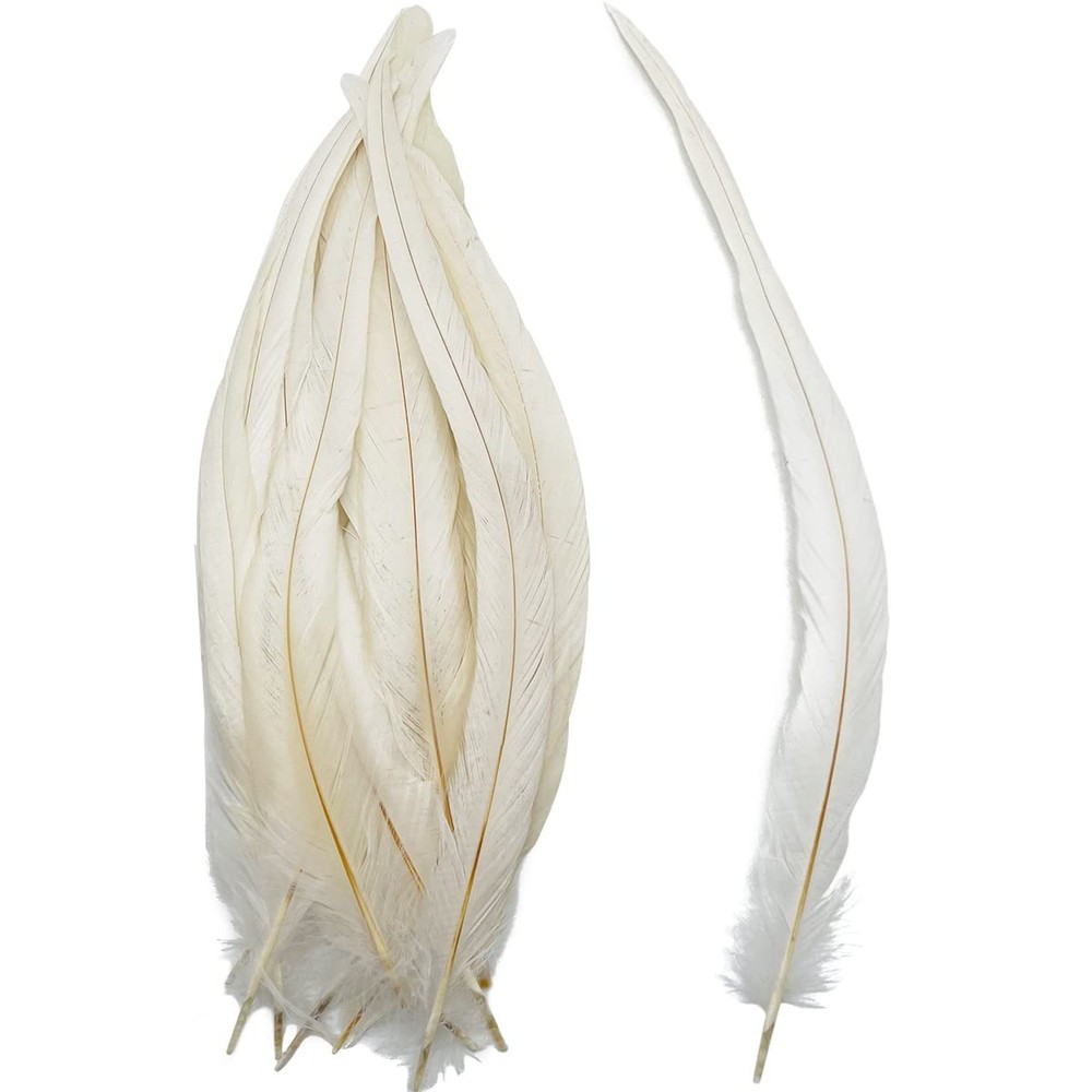 50pcs White Long Rooster Coque Tail Feathers 12-14Inches for Hat Costume Deco…