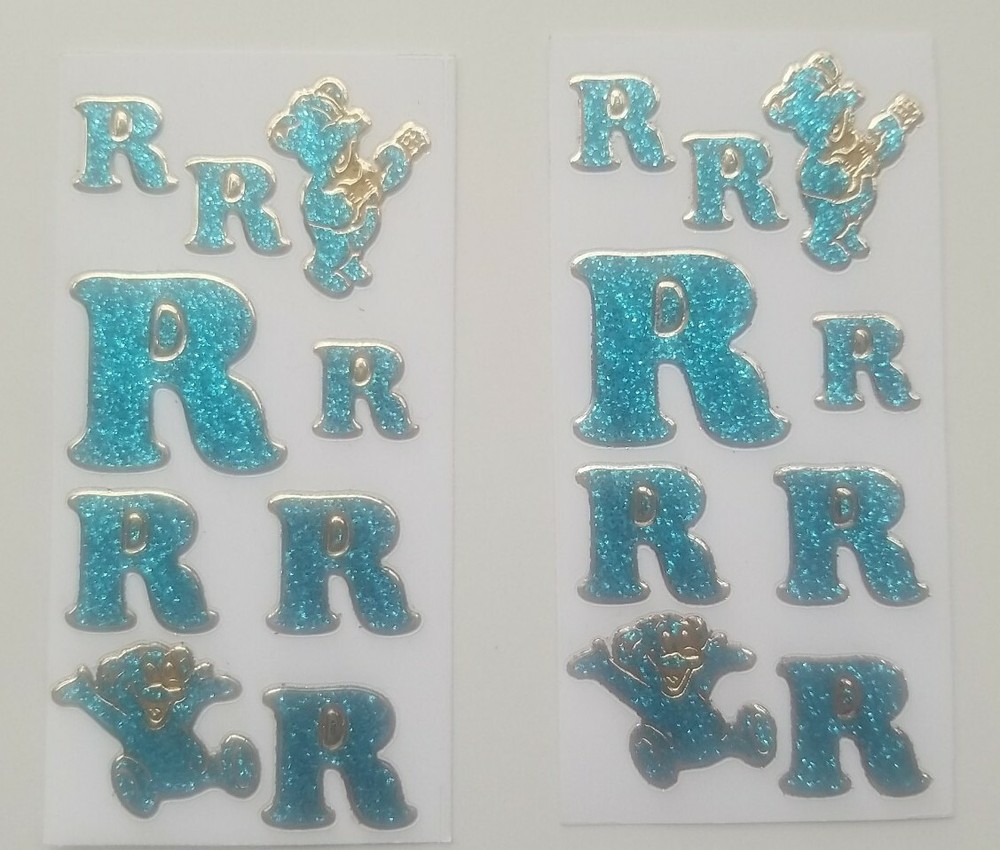 Set of 2 sheets of vintage introduct glitter stickers «R» discontinued Germany