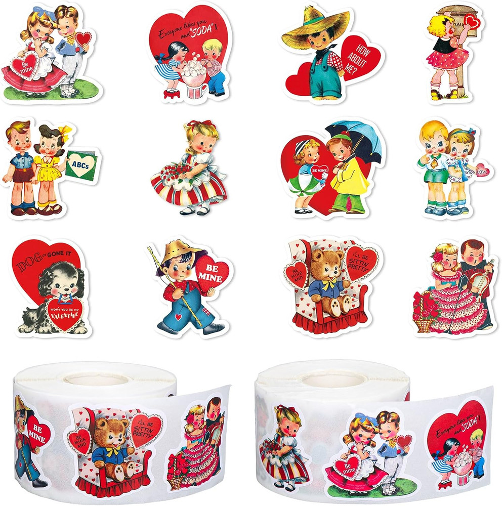 1000 Pcs Vintage Valentine’S Day Stickers Retro Heart Self-Adhesive Decals, 12 D