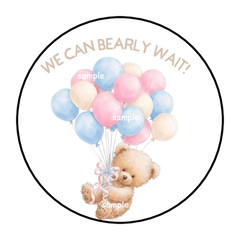 TEDDY BEAR PINK BLUE BALLOONS STICKERS SEALS LABELS TAGS FAVORS 1.5″ BABY SHOWER