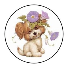 30 1.5″ DOG FLOWERS FAVOR LABELS ROUND STICKERS ENVELOPE SEALS