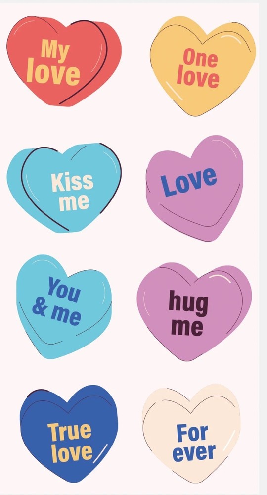 Conversation Heart Sticker Sheet Valentine Candy My Love Kiss Me Vinyl Decals