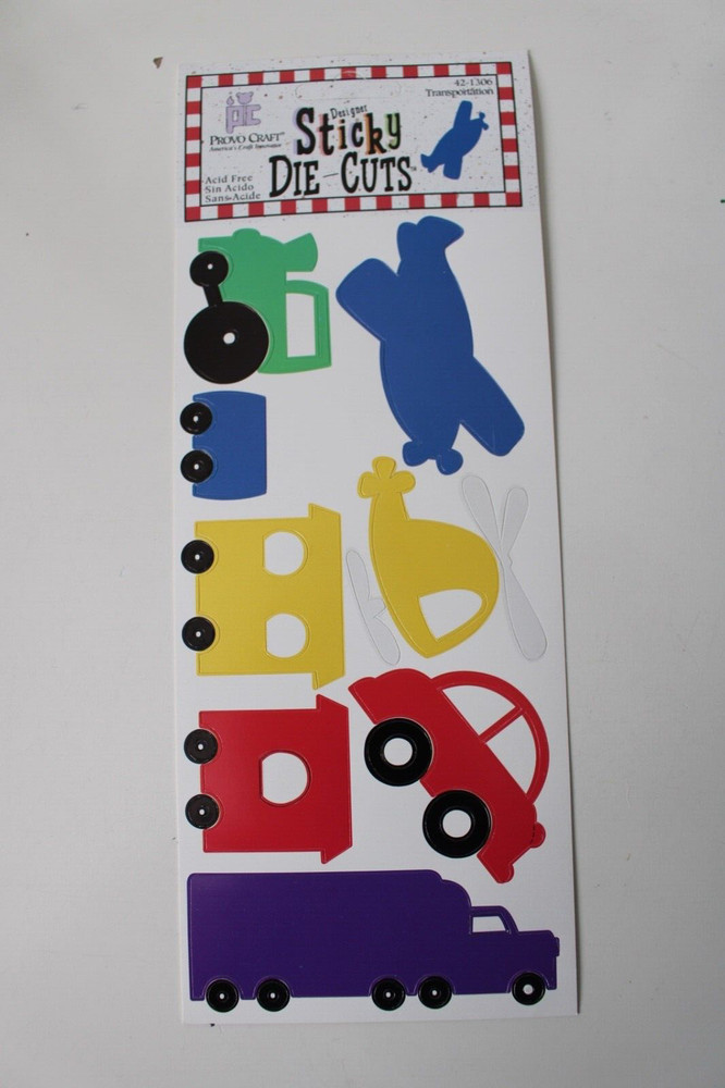 Provo Craft Sticky Designer Transportation DieCut Train Plane Car TruckScrapbook