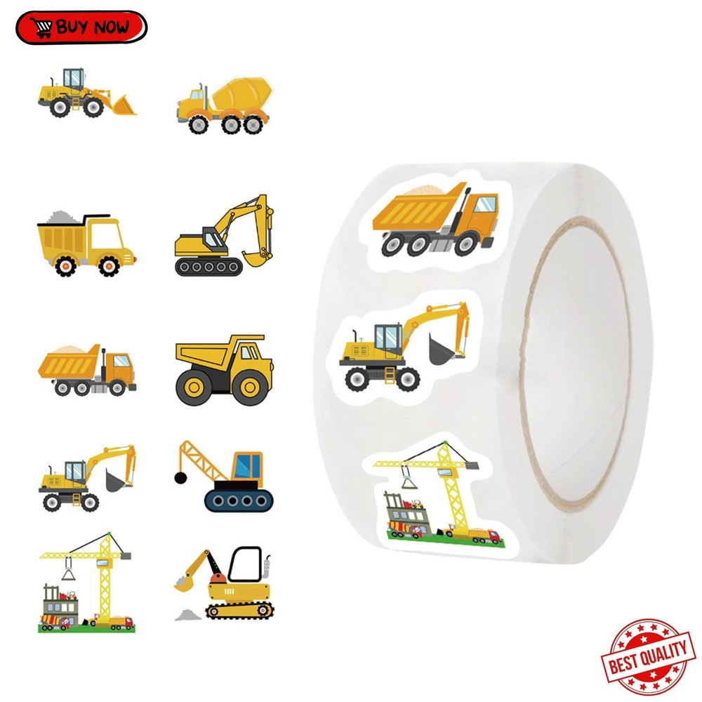 500pcs Construction Vehicle Sticker Roll Kids Reward Labels Toy Stickers – NEW