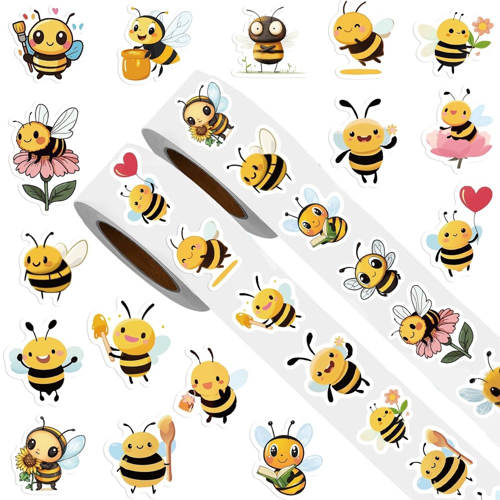 1000PCS Bee Stickers Roll 20 Styles Envelope Seals Stickers Animal Stickers f…