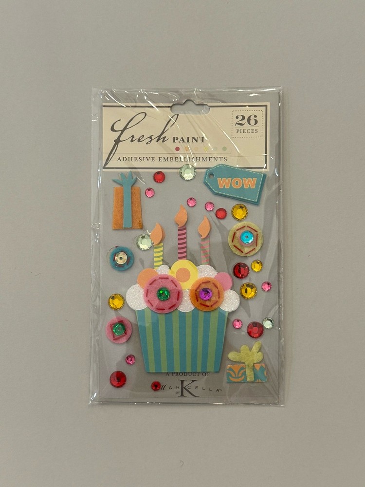 Fresh Paint Colorful 3D Dimensional Birthday Cupcake Jewel Stickers – New Sealed