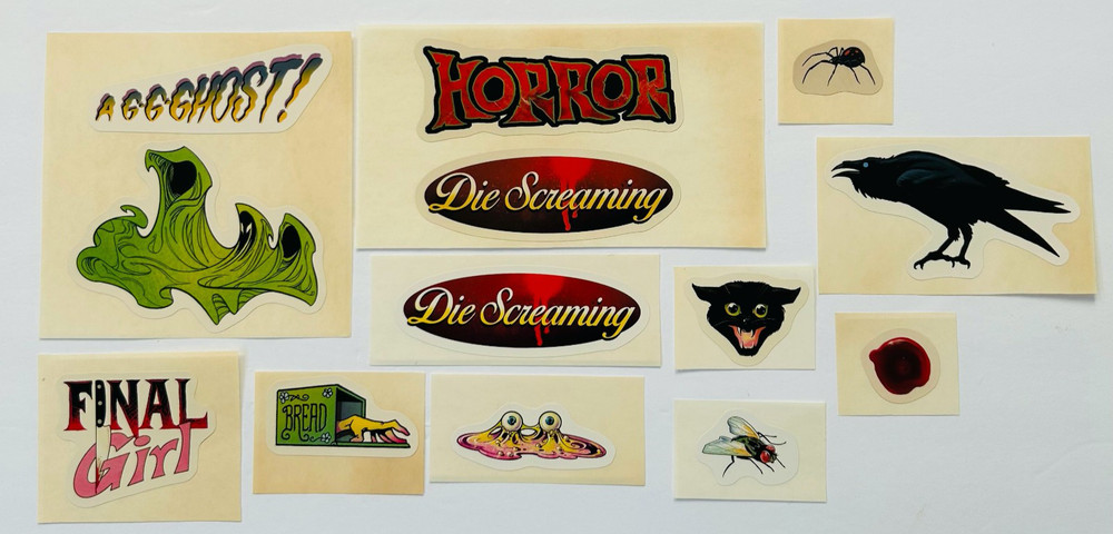 RETRO STICKER LOT Horror Ghost Raven Spider Black Cat Insects Blood Severed Hand