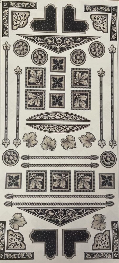 HERITAGE Stickers(48pc)5-1/2”x12”MAMBI•Antique•Spindle •Photo Corner•Leaves•Rods