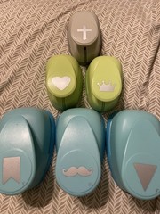 Lot of 6 Paper Studio Hand Paper Punches(1”-2”)Flags, heart mustache crown cross