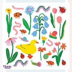 Violette Stickers – Springtime Garden – 1 Insect, Bug, & Flowers Sticker Sheet