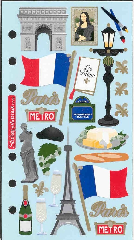 Paris France Stickers – Eiffel Tower, Arc de Triomphe, French flag, Mona Lisa