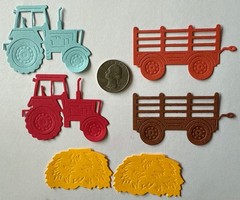 ON THE FARM Die-Cut Embellishments(6pc)Tractor•Hay Bale•Trailer•Card Making•