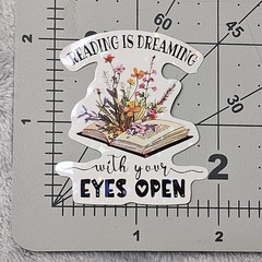 Reading Is Dreaming Eyes Open Floral Book Quote Holographic Vinyl Sticker Decal