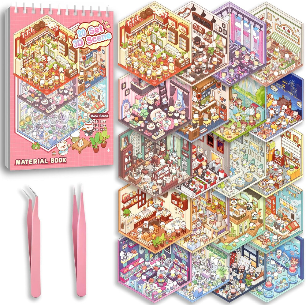 20 Sets DIY 3D Sticker Scene Collection Book for Kids and Adults