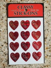 Vintage 1980’s RED LOVE HEARTS FOIL Stickers New Classy Stick-Ons Prizm Stickerz