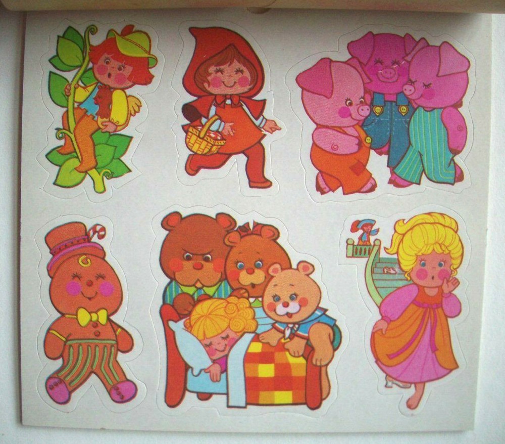 39 Vintage Fairy Tale seals stickers 3 bears pigs Red Ridinghood Jack Beanstalk