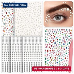 1630Pcs Face Gems Stickers – 3/4/5/6 mm DIY Self-Adhesive Rhinestones & Pearls,