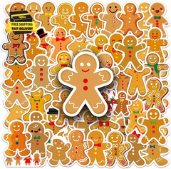 50 Pcs Gingerbread Man Stickers – Waterproof Vinyl Christmas Gingerbread Sticker