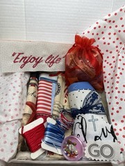 slow stitch junk journal kit Vintage Lace Fabrics Buttons Red White Blue Crafts