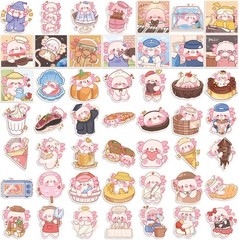 Cute Axolotl Stickers Pack of 50 – Vibrant Waterproof Vinyl for All Surfaces