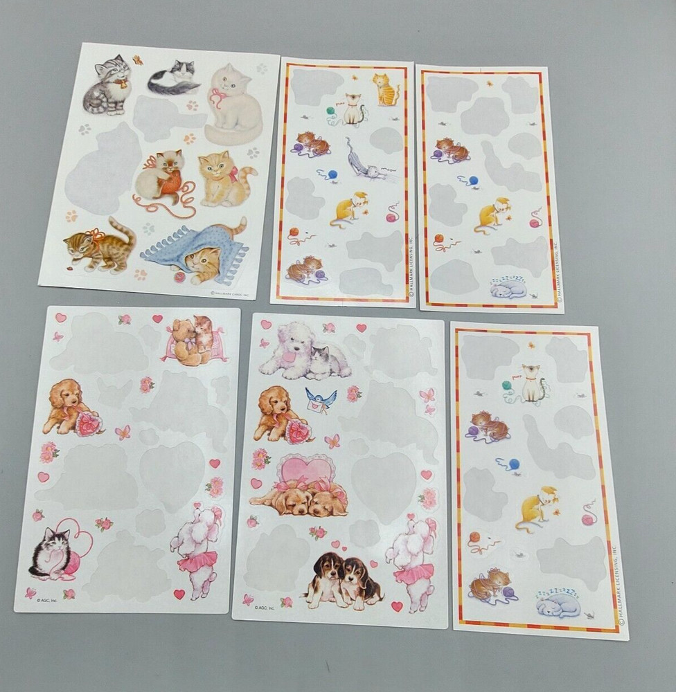 Lot of Hallmark AGC Vintage 80s Stickers Cats Kittens dogs Valentine hearts