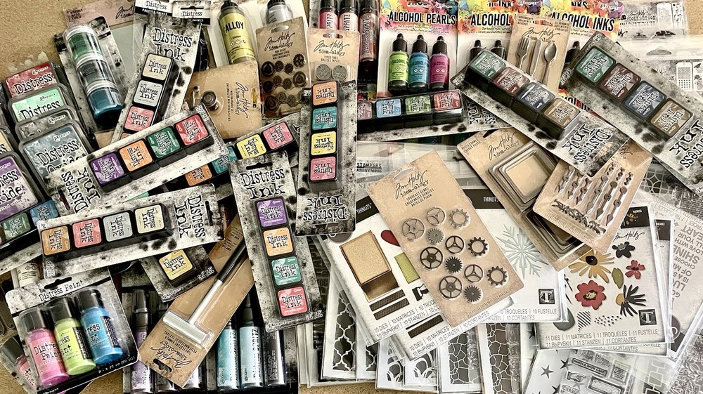 Ranger Distress Ink/Oxide/Paint Mixed Media Craft Lot Alcohol Inks Stamps
