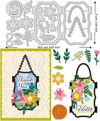 Wooden style store sign hang tag with flowers metal cutting dies cut cutter die