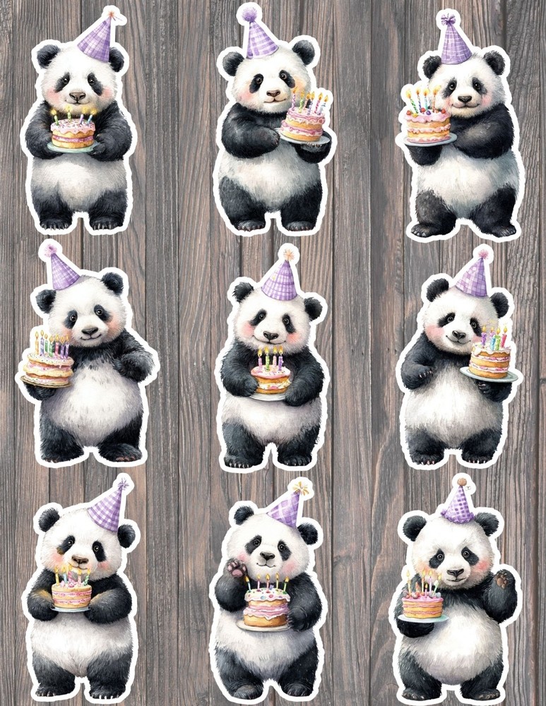 Party Panda Die Cut Vinyl Stickers Set Scrapbooking Laptop Waterbottle