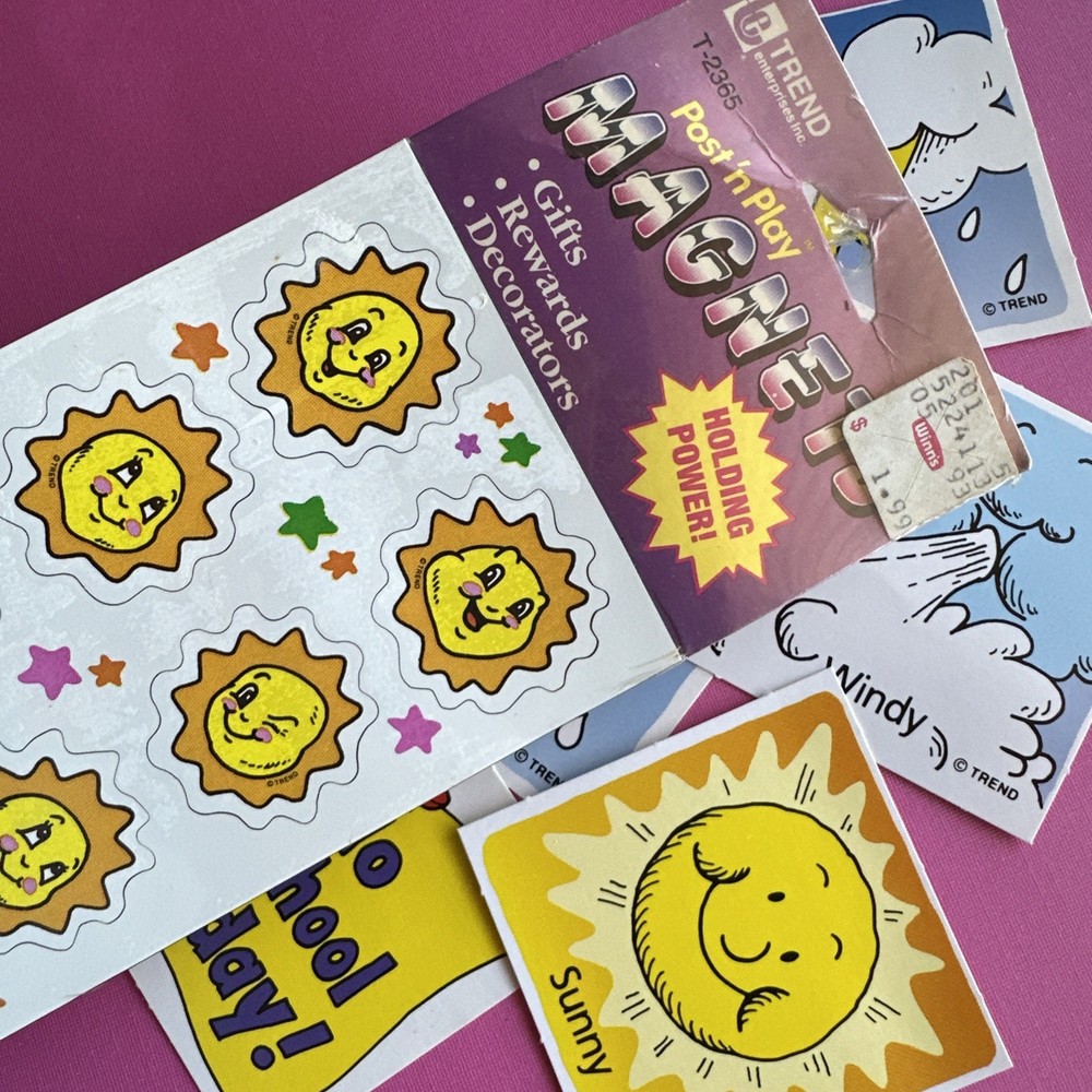 Vintage 90s Trend 1991 Post Play Sun Magnets & Classroom Calendar Weather Lot